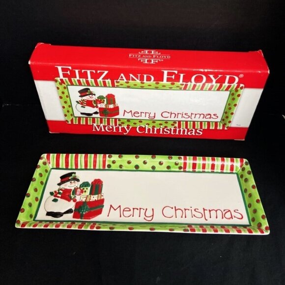 Fitz and Floyd Essentials Ceramic "Merry Christmas" Snowman Tray w/ Box 2006 - Picture 4 of 4